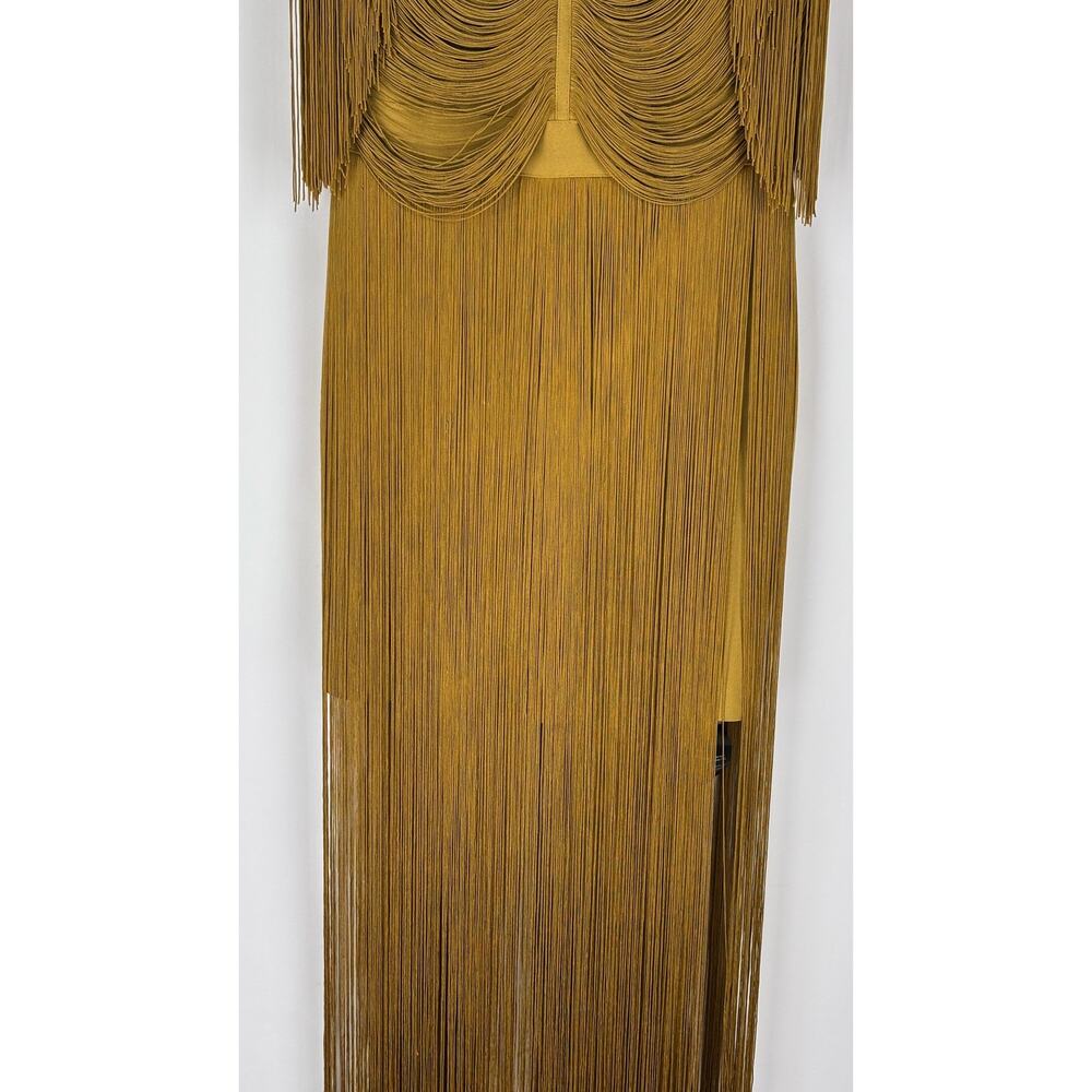 Karen Millen Maxi Draped Fringe Knitted Mini Dress Chartreuse Womens Medium New - Picture 7 of 11
